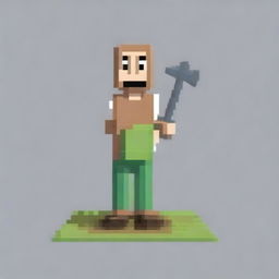 Create a pixel art image of a person holding a shovel on a white background