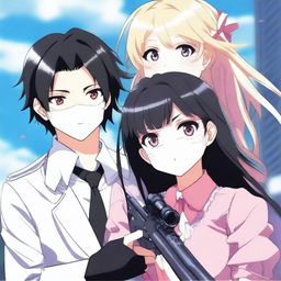 An anime-style image of a man with a white mask that has two black dots as eyes and a smiling mouth