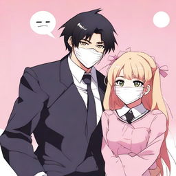 An anime-style image of a man with a white mask that has two black dots as eyes and a smiling mouth