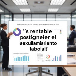 Create a detailed and professional image representing the analysis of the case '¿Es rentable prevenir el hostigamiento sexual laboral? Análisis del caso Konecta Perú 2023'