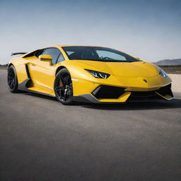 A high-performance vehicle combining Lamborghini's aggressive design and raw power with Ford's practical functionality and bold aesthetics.