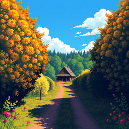 A pixel art scene of a summer sunny day