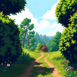 A pixel art scene of a summer sunny day