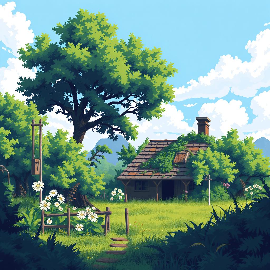 A pixel art scene of a sunny summer day