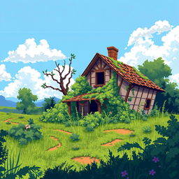 A pixel art scene of a sunny summer day