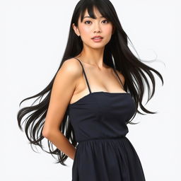 A 35-year-old Japanese woman with massive breasts, a skinny figure, and black hair