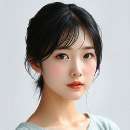 A realistic depiction of an 18-year-old Korean girl with a slim build and black hair