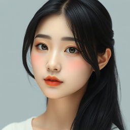 A realistic depiction of an 18-year-old Korean girl with a slim build and black hair