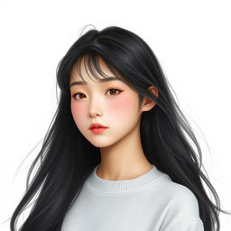 A realistic depiction of an 18-year-old Korean girl with a slim build and black hair