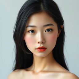 A realistic depiction of an 18-year-old Korean girl with a slim build and black hair