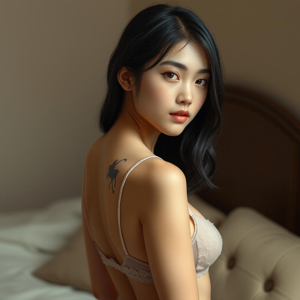 A realistic and beautiful full-body depiction of an 18-year-old Korean girl with a slim build and black hair