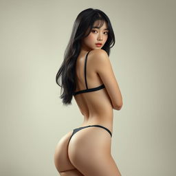 A realistic and beautiful full-body depiction of an 18-year-old Korean girl with a slim build and black hair