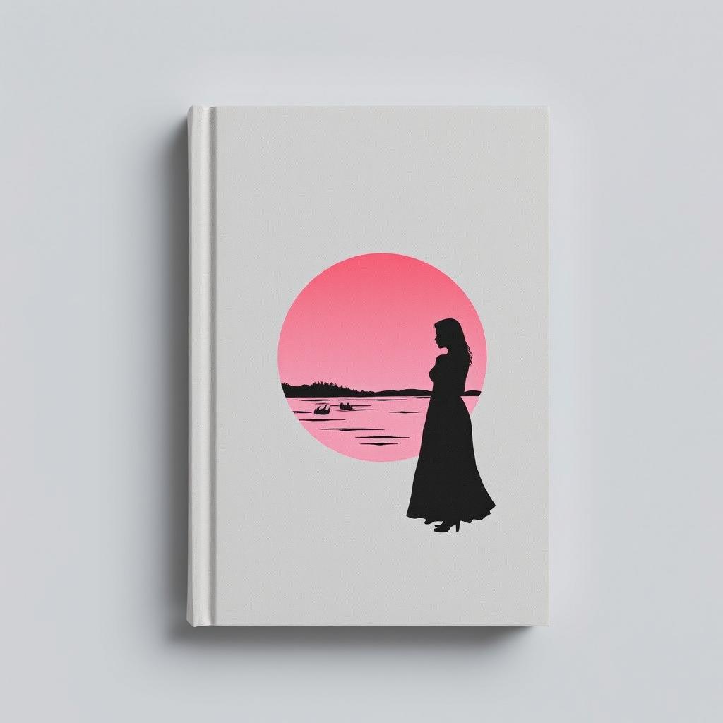 A light gray book cover with a round drawing of a pink sunset. The cover features the black silhouette of a woman.