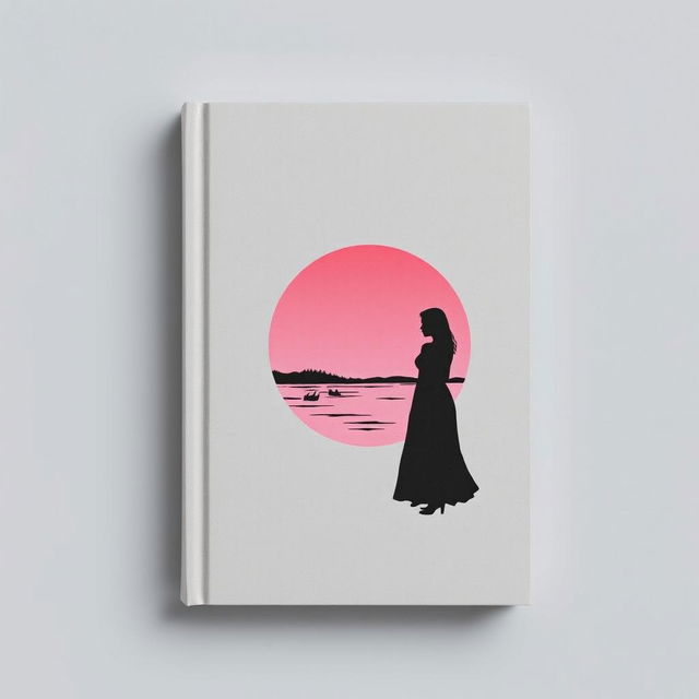 A light gray book cover with a round drawing of a pink sunset. The cover features the black silhouette of a woman.