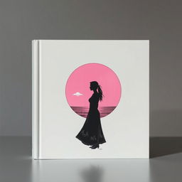 A light gray book cover with a round drawing of a pink sunset. The cover features the black silhouette of a woman.