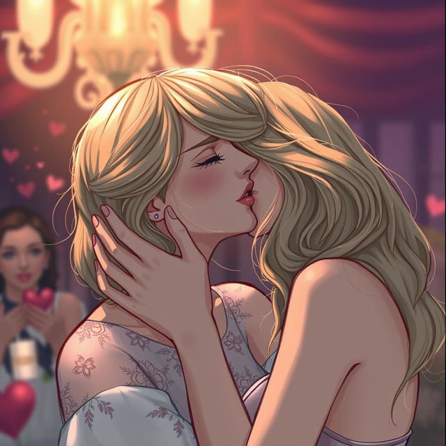 A detailed illustration of Taylor Swift engaged in a passionate French kiss