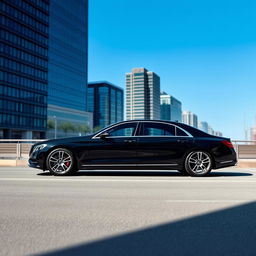 A sleek black luxury sedan with an elongated design and a soot finish