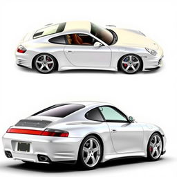 Create a modern redesign of the Porsche 996, showcasing sleek lines, advanced aerodynamics, and updated features