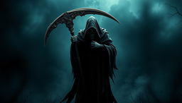 Create an intense cinematic cover featuring a reaper standing against a gothic horror background