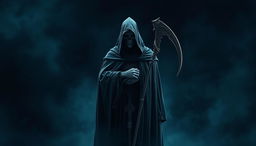 Create an intense cinematic cover featuring a reaper standing against a gothic horror background