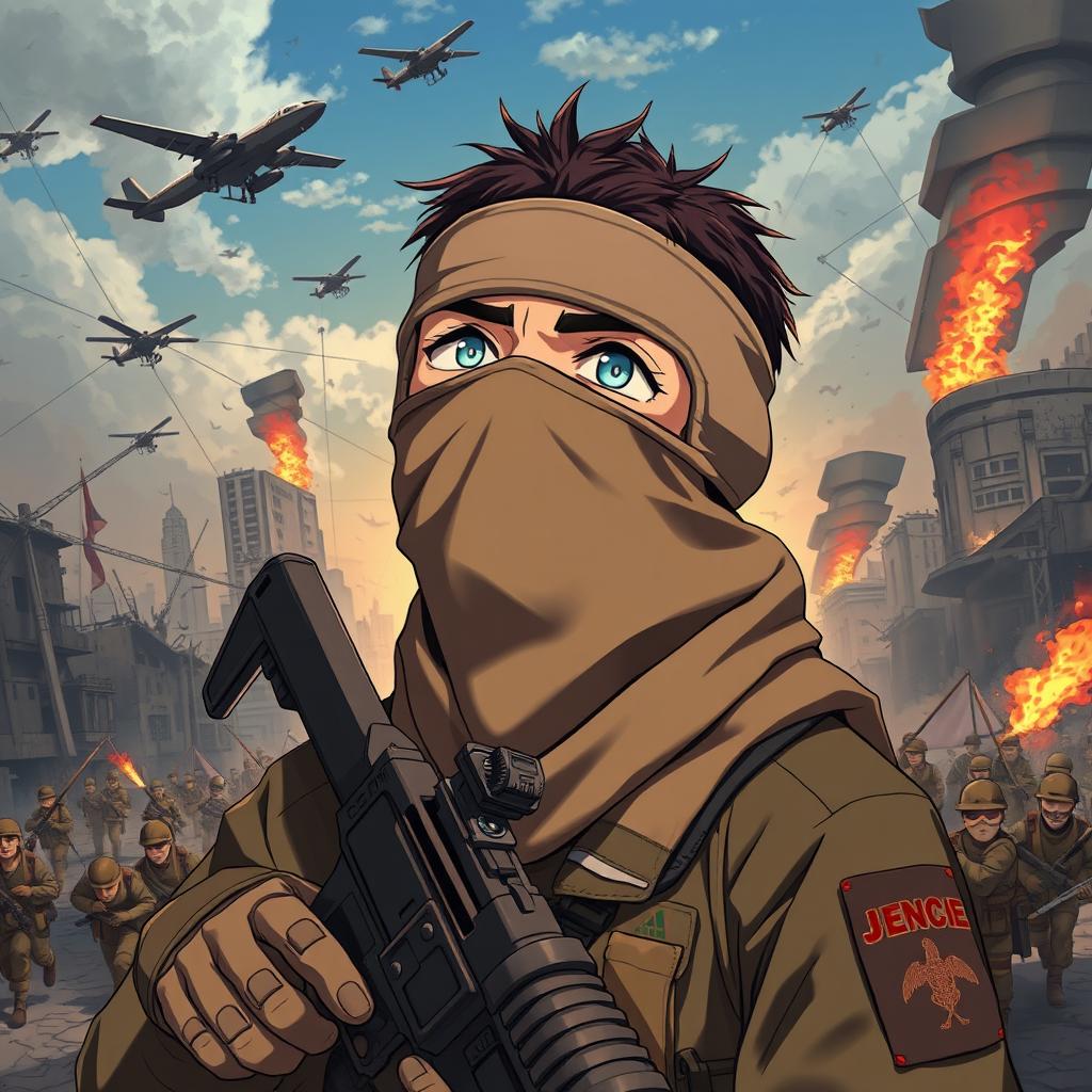 A 3D anime-style illustration of a soldier with a mask covering his entire face, holding a weapon