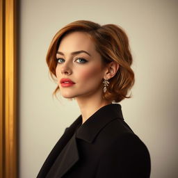 A stunning and glamorous portrayal of Emma Stone, showcasing her elegance and beauty in a sophisticated and stylish manner