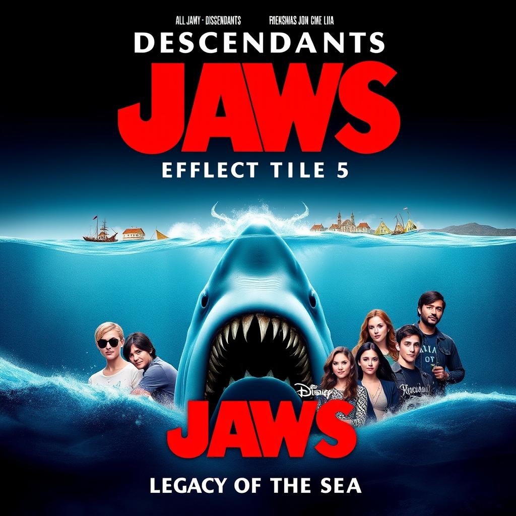 Create a poster for 'Descendants: Legacy of the Sea' combining elements from the movies 'Jaws' and 'Descendants'