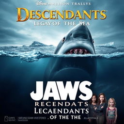 Create a poster for 'Descendants: Legacy of the Sea' combining elements from the movies 'Jaws' and 'Descendants'