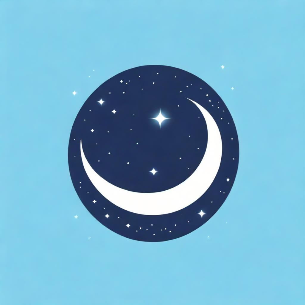 A logo design featuring a crescent moon intertwined with sparkling stars, symbolising boundless imagination, creativity, and a dedication to graphic design work. The overall aura should inspire dreaminess.