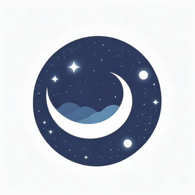 A logo design featuring a crescent moon intertwined with sparkling stars, symbolising boundless imagination, creativity, and a dedication to graphic design work. The overall aura should inspire dreaminess.