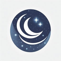 A logo design featuring a crescent moon intertwined with sparkling stars, symbolising boundless imagination, creativity, and a dedication to graphic design work. The overall aura should inspire dreaminess.