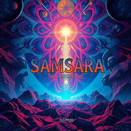 A trippy movie poster background with the title 'Samsara'