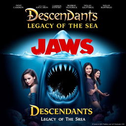 Create a poster for 'Descendants: Legacy of the Sea' featuring elements from 'Jaws' and 'Descendants