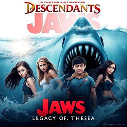 Create a poster for 'Descendants: Legacy of the Sea' featuring elements from 'Jaws' and 'Descendants