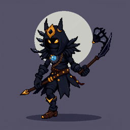 Create a main character sprite in pixel art for a platformer video game with the following description: Ninja Tezcatlipoca