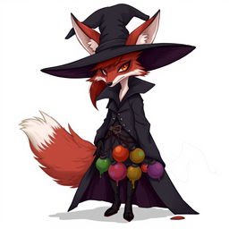 A slender, medium-height anthropomorphic vixen with the distinctive reddish and white fur of a fox, dressed in the traditional plague doctor's attire