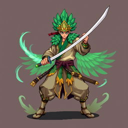 Create a main character sprite in pixel art for a character called Martial Artist Quetzal Samurai