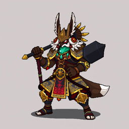 Create a main character sprite in pixel art for a character called Shogun Coyote Tlatoani