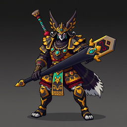 Create a main character sprite in pixel art for a character called Shogun Coyote Tlatoani