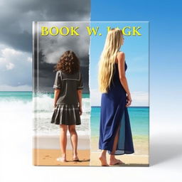 A book cover featuring a beach divided in half