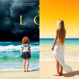 A book cover featuring a beach divided in half