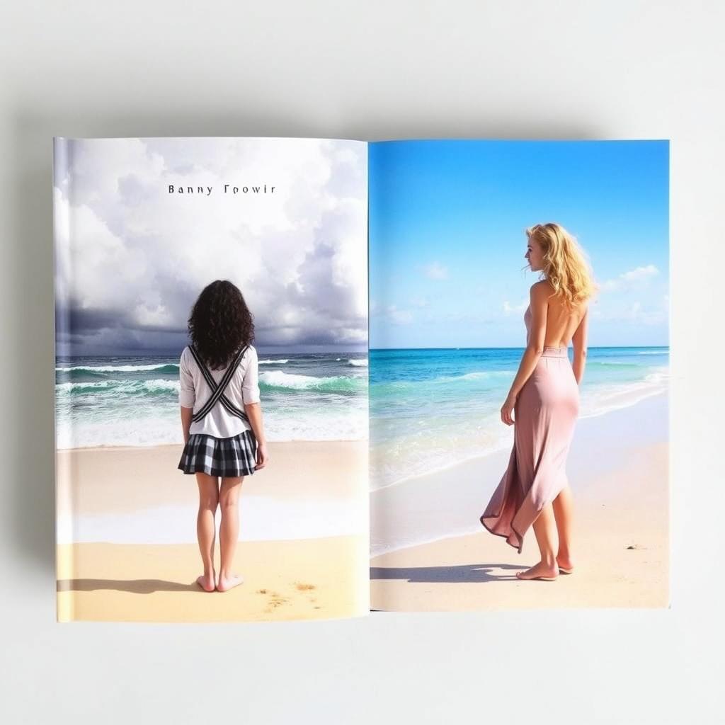 A book cover featuring a beach divided in half