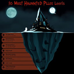 Create an iceberg chart featuring the 10 most haunted places in the world