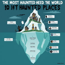 Create an iceberg chart featuring the 10 most haunted places in the world
