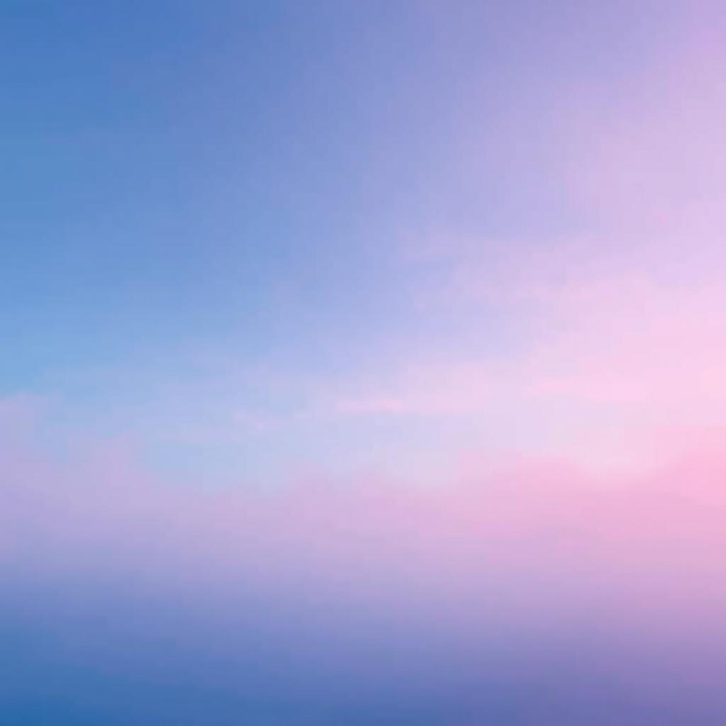 Create a serene landscape featuring a blue sky with a soft pink mist