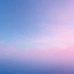 Create a serene landscape featuring a blue sky with a soft pink mist