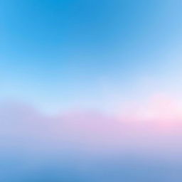 Create a serene landscape featuring a blue sky with a soft pink mist