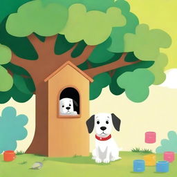 Portada infantil que muestra un perrito enjaulado detrás de un árbol