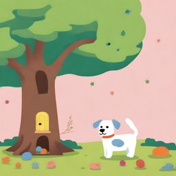 Portada infantil que muestra un perrito enjaulado detrás de un árbol