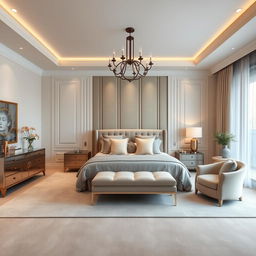 Create a master bedroom with a luxurious and elegant design